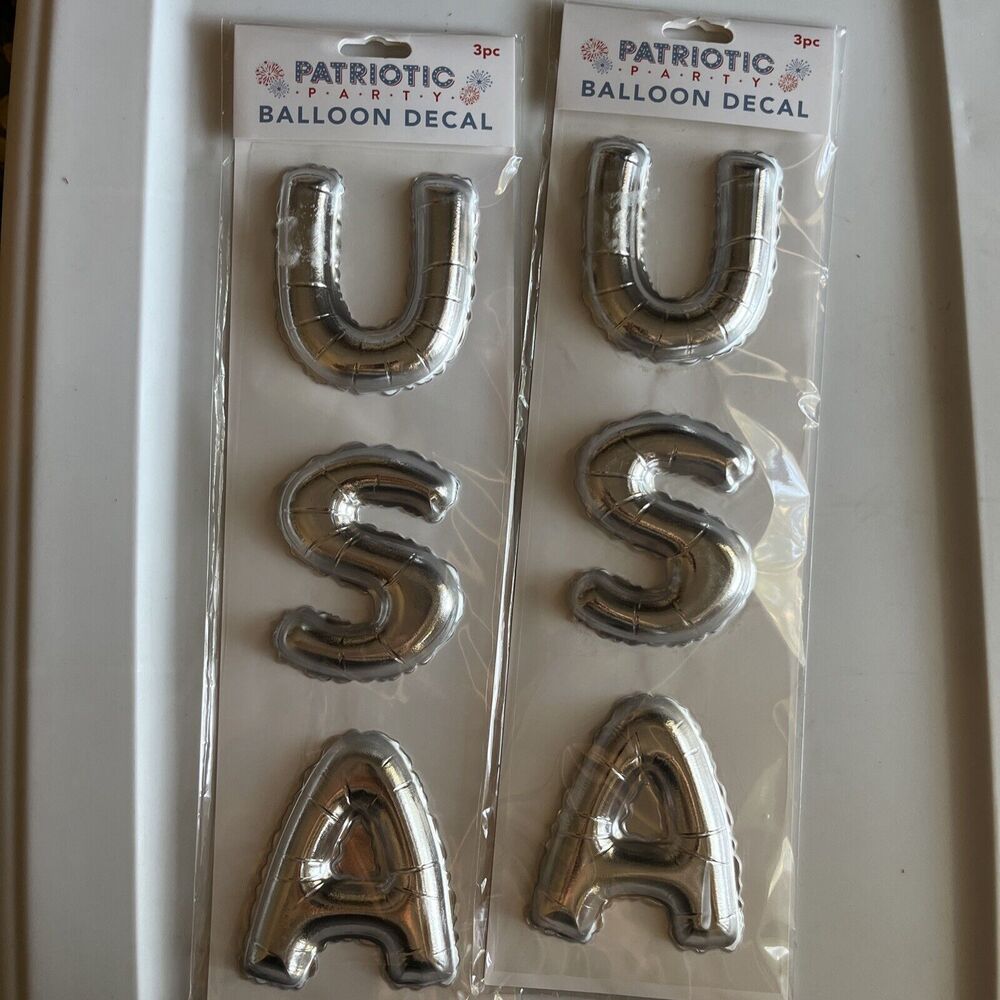 2 USA Balloon Decal silver Team USA Letters Pack Patriotic Party 4th Soccer